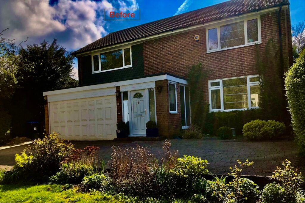 Front view of the original brick house in Caterham before renovation and extension by Torwood Interiors.