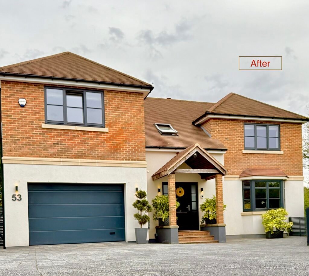 Modern two-storey house renovation and extension in Purley with red brick and cream render exterior, completed by Torwood