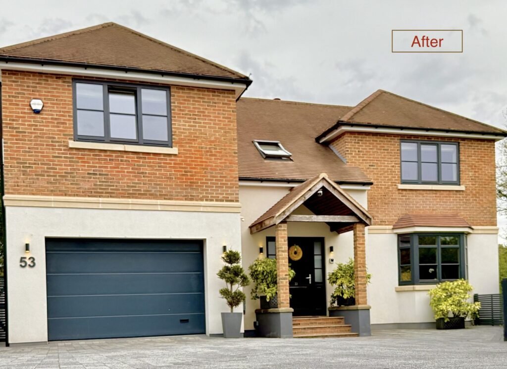 Modern two-storey house renovation and extension in Purley with red brick and cream render exterior, completed by Torwood